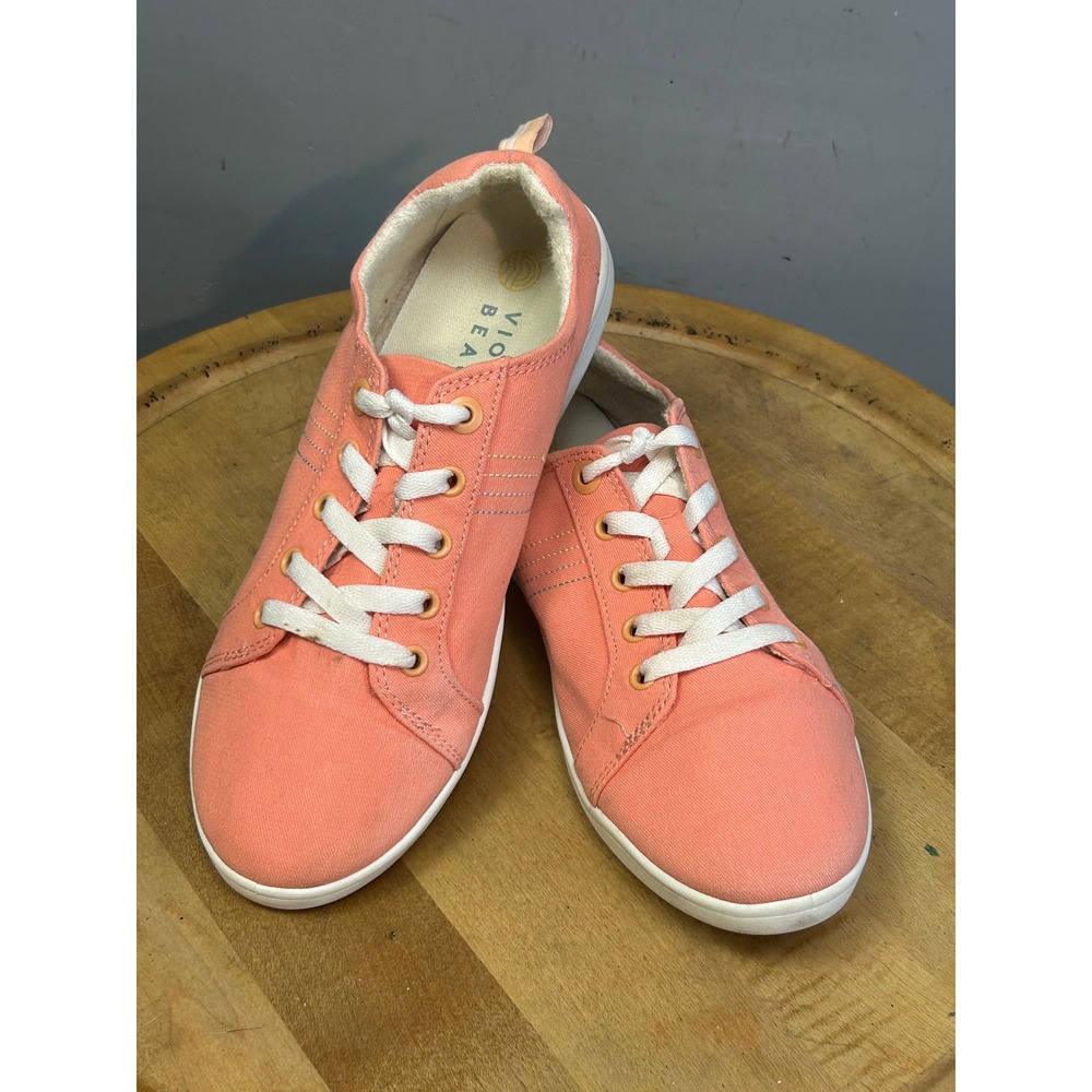 Vionic Sneaker Women 10 Coral Stinson Beach Lace Up Canvas Rainbow Stitching